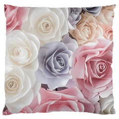 Pastel Rose Flower Blue Pink White Large Cushion Case (one Side) by Cemarart