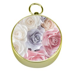 Pastel Rose Flower Blue Pink White Gold Compasses by Cemarart