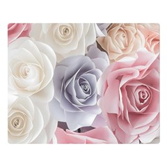 Pastel Rose Flower Blue Pink White Two Sides Premium Plush Fleece Blanket (large) by Cemarart