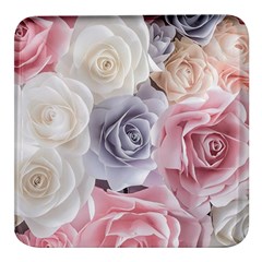 Pastel Rose Flower Blue Pink White Square Glass Fridge Magnet (4 Pack) by Cemarart