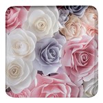 Pastel Rose Flower Blue Pink White Square Glass Fridge Magnet (4 pack) Front