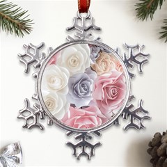 Pastel Rose Flower Blue Pink White Metal Large Snowflake Ornament by Cemarart