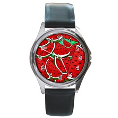 Summer Watermelon Fruit Round Metal Watch by Cemarart