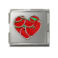 Summer Watermelon Fruit Mega Link Heart Italian Charm (18mm) by Cemarart