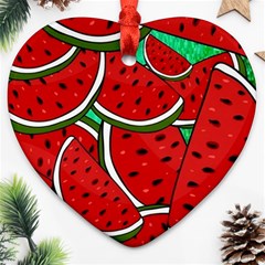 Summer Watermelon Fruit Heart Ornament (two Sides) by Cemarart