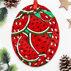 Summer Watermelon Fruit Oval Filigree Ornament (two Sides) by Cemarart