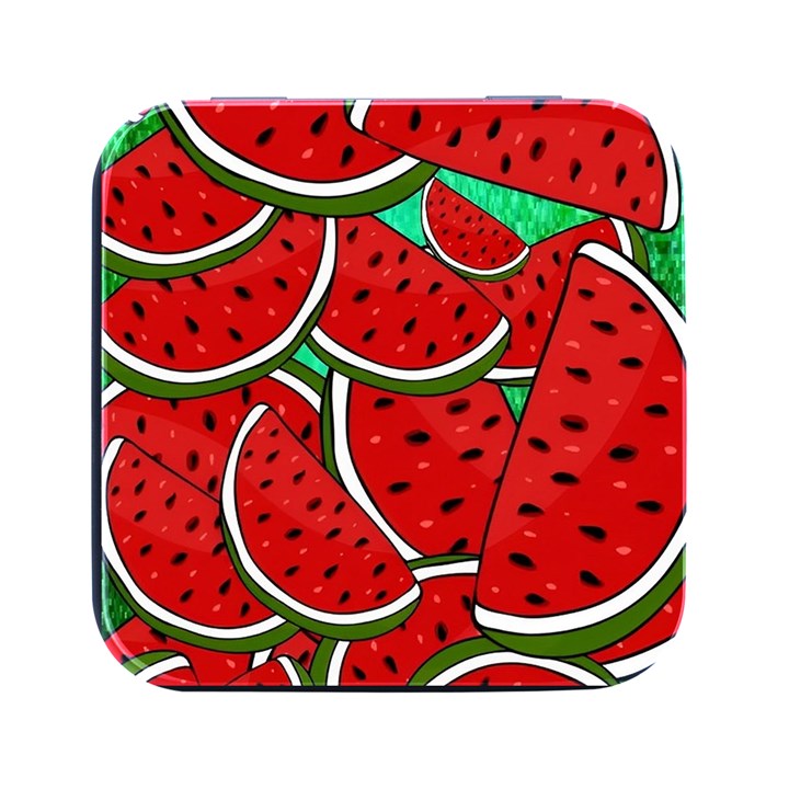 Summer Watermelon Fruit Square Metal Box (Black)