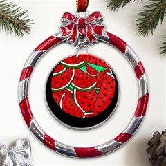 Summer Watermelon Fruit Metal Red Ribbon Round Ornament by Cemarart