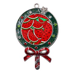 Summer Watermelon Fruit Metal X mas Lollipop With Crystal Ornament