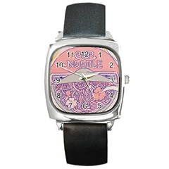 Ramen Kawaii Aesthetic Pink Square Metal Watch by Cemarart