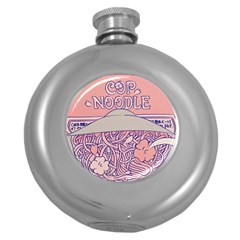 Ramen Kawaii Aesthetic Pink Round Hip Flask (5 Oz) by Cemarart