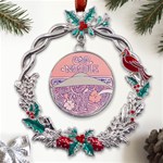 Ramen Kawaii Aesthetic Pink Metal X mas Wreath Holly leaf Ornament Front