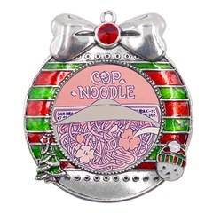 Ramen Kawaii Aesthetic Pink Metal X mas Ribbon With Red Crystal Round Ornament by Cemarart