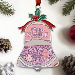 Ramen Kawaii Aesthetic Pink Metal Holly Leaf Bell Ornament by Cemarart