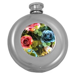 Flower Roses Round Hip Flask (5 Oz) by Cemarart