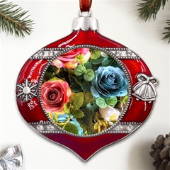 Flower Roses Metal Snowflake And Bell Red Ornament by Cemarart