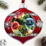 Flower Roses Metal Snowflake And Bell Red Ornament Front