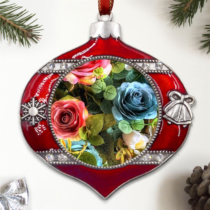 Flower Roses Metal Snowflake And Bell Red Ornament