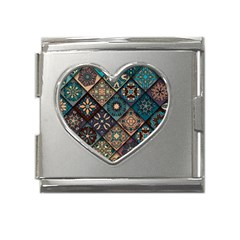 Flower Texture Background Colorful Pattern Mega Link Heart Italian Charm (18mm) by Cemarart