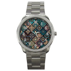 Flower Texture Background Colorful Pattern Sport Metal Watch by Cemarart