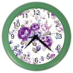 Flower-floral-design-paper-pattern-purple-watercolor-flowers-vector-material-90d2d381fc90ea7e9bf8355 Color Wall Clock by saad11