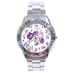 Flower-floral-design-paper-pattern-purple-watercolor-flowers-vector-material-90d2d381fc90ea7e9bf8355 Stainless Steel Analogue Watch Front