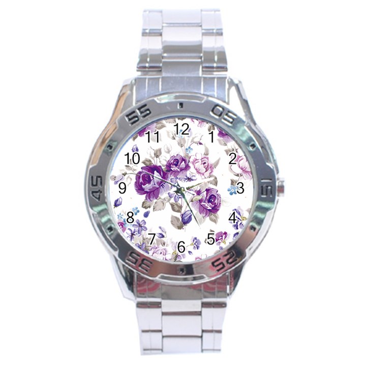 Flower-floral-design-paper-pattern-purple-watercolor-flowers-vector-material-90d2d381fc90ea7e9bf8355 Stainless Steel Analogue Watch