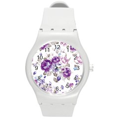 Flower-floral-design-paper-pattern-purple-watercolor-flowers-vector-material-90d2d381fc90ea7e9bf8355 Round Plastic Sport Watch (m) by saad11