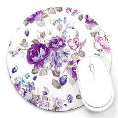 Flower-floral-design-paper-pattern-purple-watercolor-flowers-vector-material-90d2d381fc90ea7e9bf8355 Round Mousepad by saad11