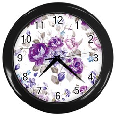 Flower-floral-design-paper-pattern-purple-watercolor-flowers-vector-material-90d2d381fc90ea7e9bf8355 Wall Clock (black) by saad11