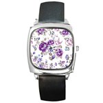 Flower-floral-design-paper-pattern-purple-watercolor-flowers-vector-material-90d2d381fc90ea7e9bf8355 Square Metal Watch Front