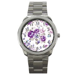 Flower-floral-design-paper-pattern-purple-watercolor-flowers-vector-material-90d2d381fc90ea7e9bf8355 Sport Metal Watch by saad11