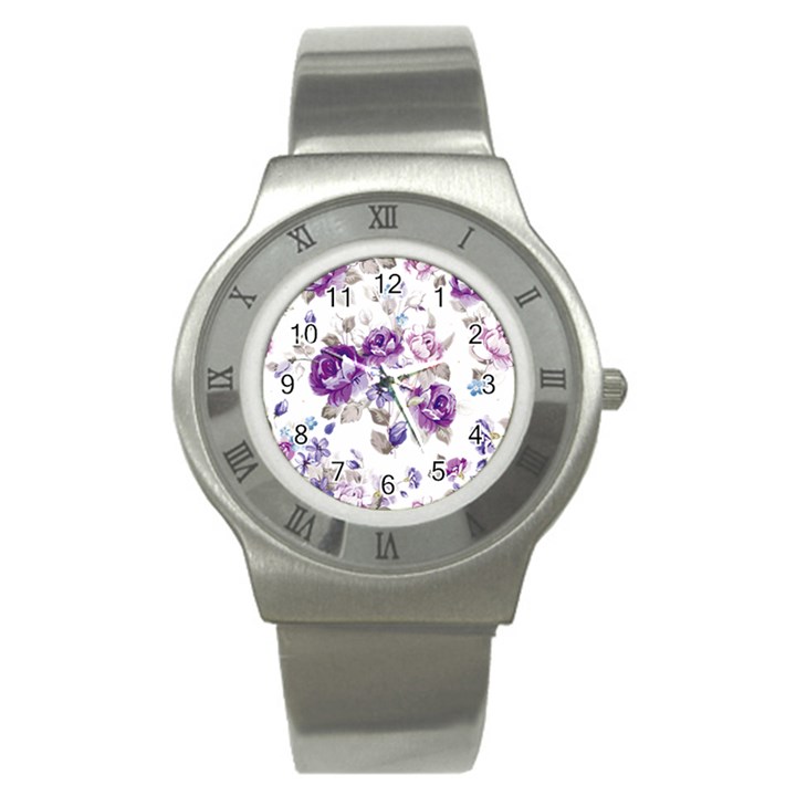 Flower-floral-design-paper-pattern-purple-watercolor-flowers-vector-material-90d2d381fc90ea7e9bf8355 Stainless Steel Watch