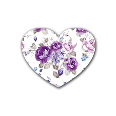 Flower-floral-design-paper-pattern-purple-watercolor-flowers-vector-material-90d2d381fc90ea7e9bf8355 Rubber Heart Coaster (4 Pack) by saad11