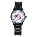 Flower-floral-design-paper-pattern-purple-watercolor-flowers-vector-material-90d2d381fc90ea7e9bf8355 Stainless Steel Round Watch Front