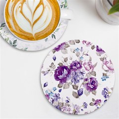 Flower-floral-design-paper-pattern-purple-watercolor-flowers-vector-material-90d2d381fc90ea7e9bf8355 Uv Print Round Tile Coaster by saad11