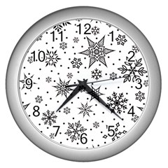 Snowflake-icon-vector-christmas-seamless-background-531ed32d02319f9f1bce1dc6587194eb Wall Clock (silver) by saad11