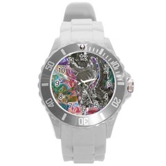 Wing On Abstract Delta Round Plastic Sport Watch (l) by kaleidomarblingart