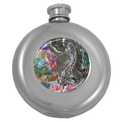 Wing On Abstract Delta Round Hip Flask (5 Oz) by kaleidomarblingart