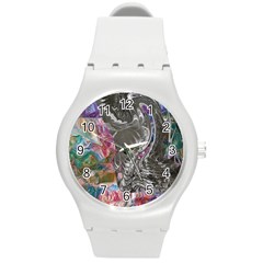 Wing On Abstract Delta Round Plastic Sport Watch (m) by kaleidomarblingart