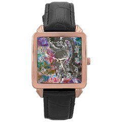 Wing On Abstract Delta Rose Gold Leather Watch  by kaleidomarblingart