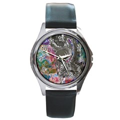 Wing On Abstract Delta Round Metal Watch by kaleidomarblingart