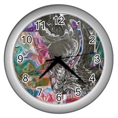 Wing On Abstract Delta Wall Clock (silver) by kaleidomarblingart