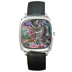 Wing On Abstract Delta Square Metal Watch by kaleidomarblingart