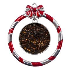 Cube Forma Glow 3d Volume Metal Red Ribbon Round Ornament by Bedest