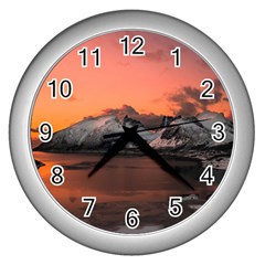 Surreal Mountain Landscape Lake Wall Clock (silver) by Bedest