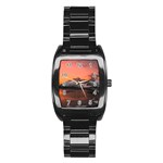 Surreal Mountain Landscape Lake Stainless Steel Barrel Watch Front