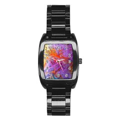 Flowing Petals Stainless Steel Barrel Watch by kaleidomarblingart