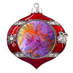 Flowing Petals Metal Snowflake And Bell Red Ornament by kaleidomarblingart