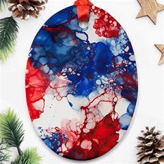 Red White And Blue Alcohol Ink American Patriotic  Flag Colors Alcohol Ink Ornament (oval)